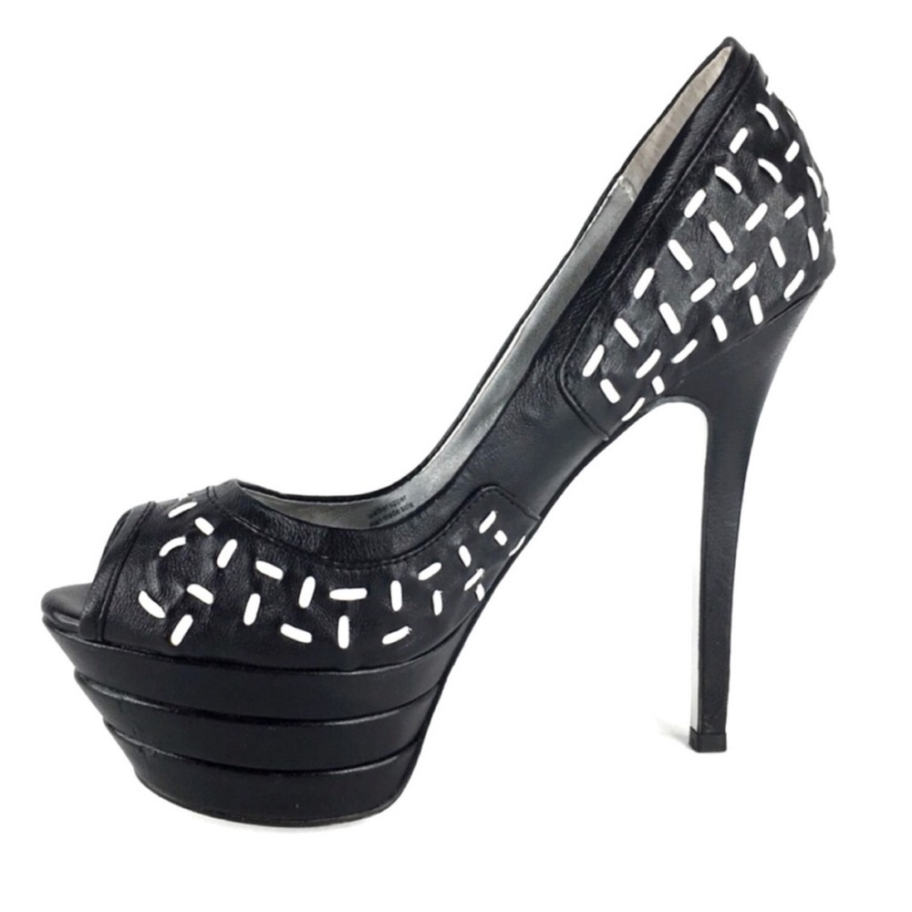 Y2K Bebe Platform Womens 8 Leather Black Stiletto Platform Leather Black Heels